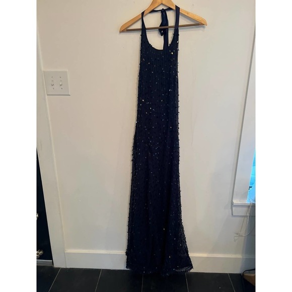 Cielo Navy Blue Sequin Halter Maxi Dress - Picture 2 of 8